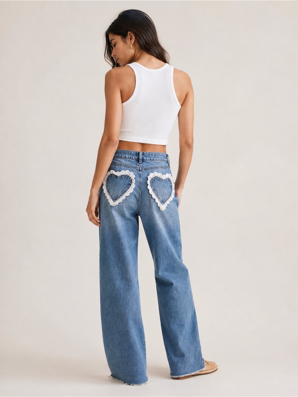 Ashley Mason Lace Heart Pocket Wide Leg Jeans – Size 7/28
